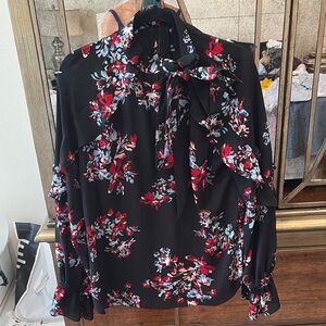 Lauren Ralph Lauren Black Long Sleeve Puff Sleeve Blouse with Tie Front